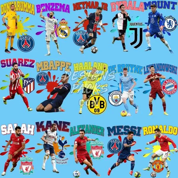 15 Football Soccer Best Players V1 Designs Bundle PNG