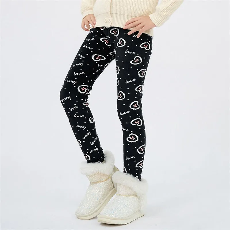 4-13Y Girls Pants Winter Trousers Warm Leggings Thicken Velvet Star Print Kids Pants