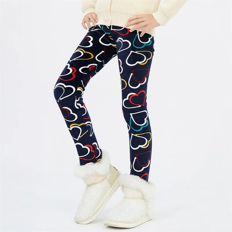 4-13Y Girls Pants Winter Trousers Warm Leggings Thicken Velvet Star Print Kids Pants