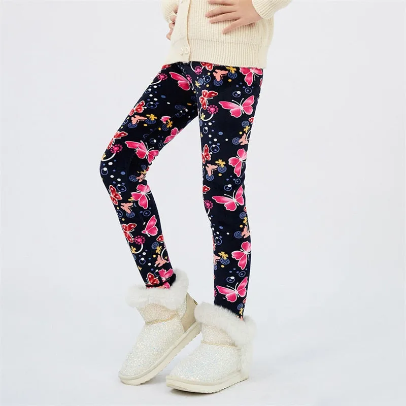 4-13Y Girls Pants Winter Trousers Warm Leggings Thicken Velvet Star Print Kids Pants