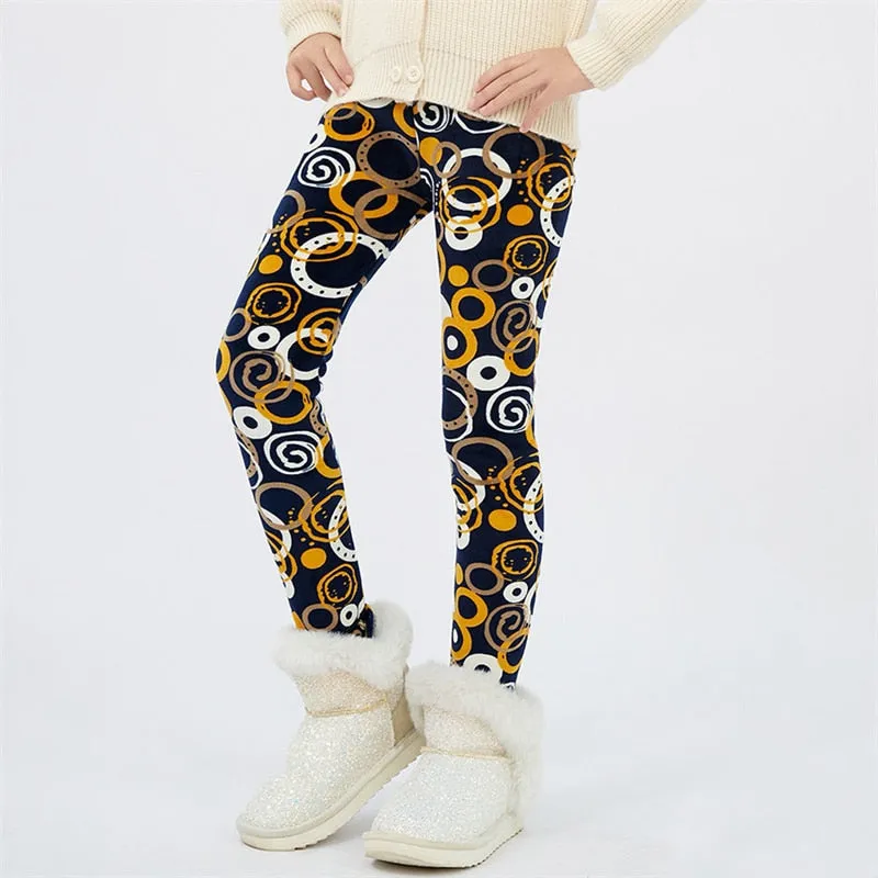 4-13Y Girls Pants Winter Trousers Warm Leggings Thicken Velvet Star Print Kids Pants