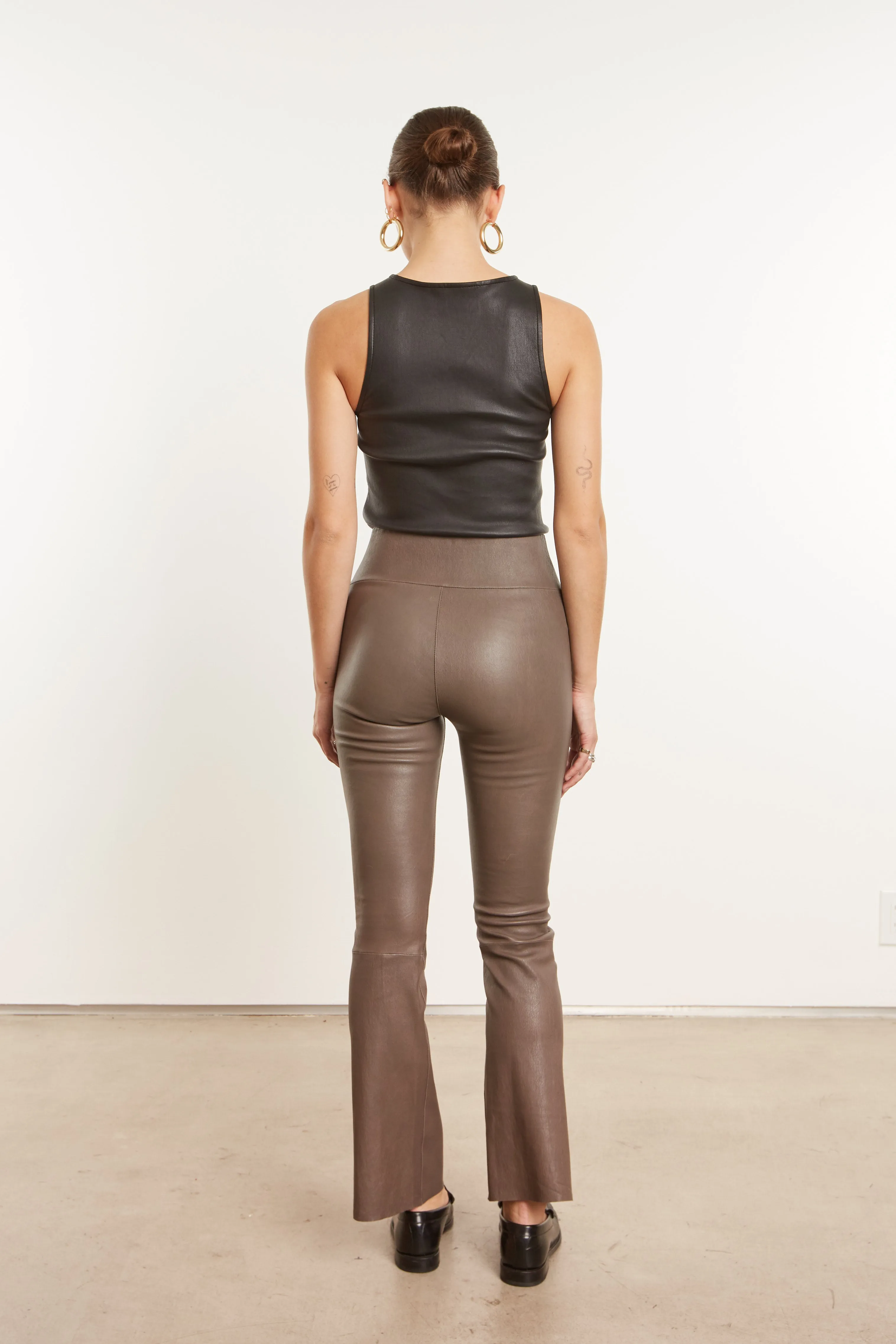 Ankle Flare Leather Legging | Grey