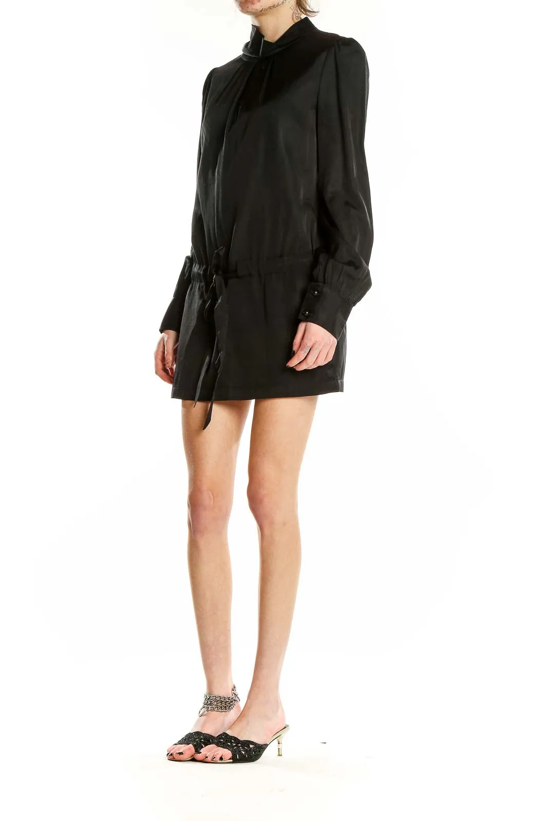 Black Cotton-Silk Blend Turtleneck Mini Dress