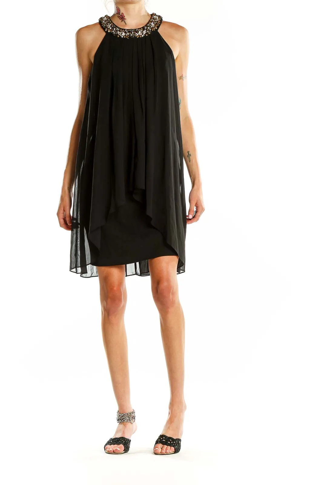 Black Embellished Chiffon Cocktail Dress