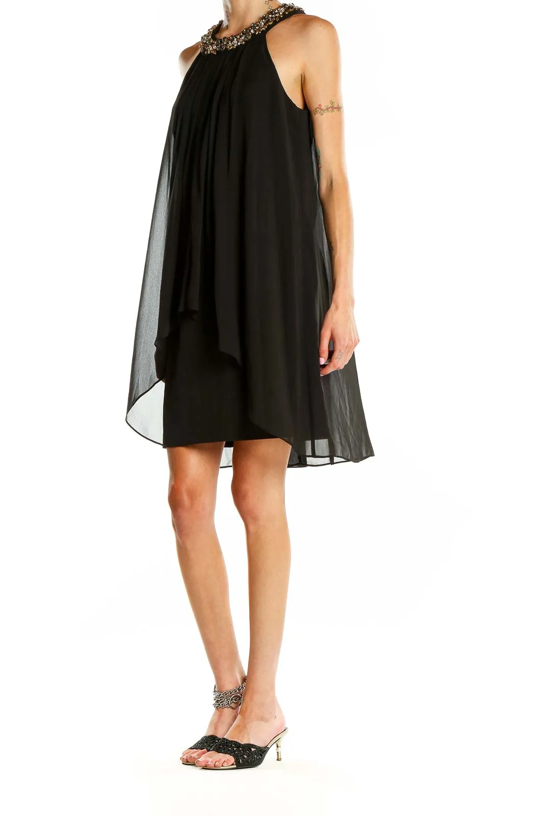 Black Embellished Chiffon Cocktail Dress