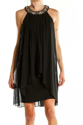 Black Embellished Chiffon Cocktail Dress