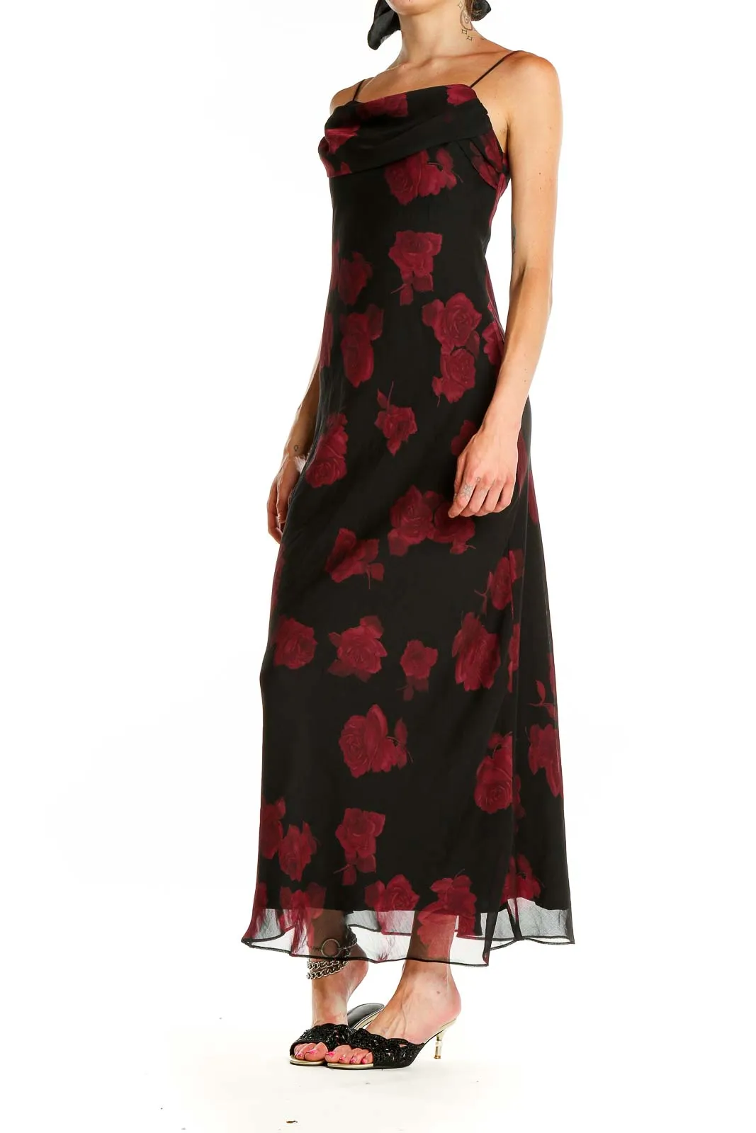 Black Floral Print Cocktail Dress