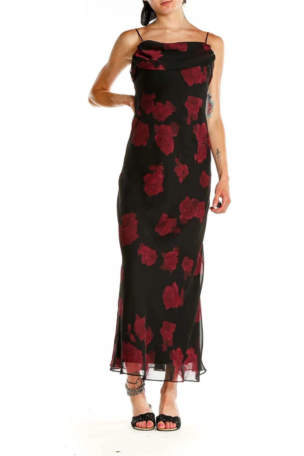 Black Floral Print Cocktail Dress