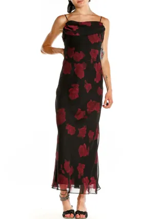 Black Floral Print Cocktail Dress