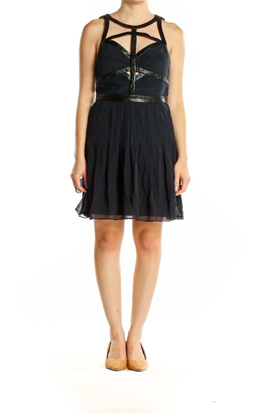 Black Leather Cocktail Dress with Cutouts