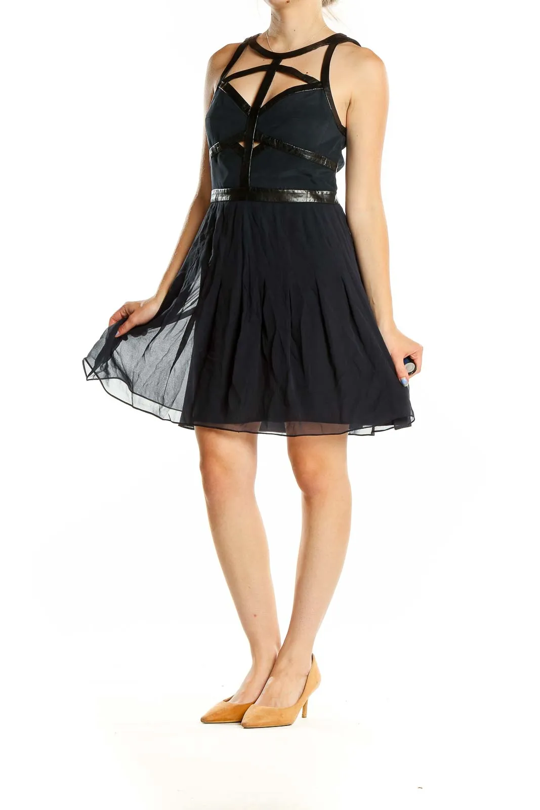 Black Leather Cocktail Dress with Cutouts