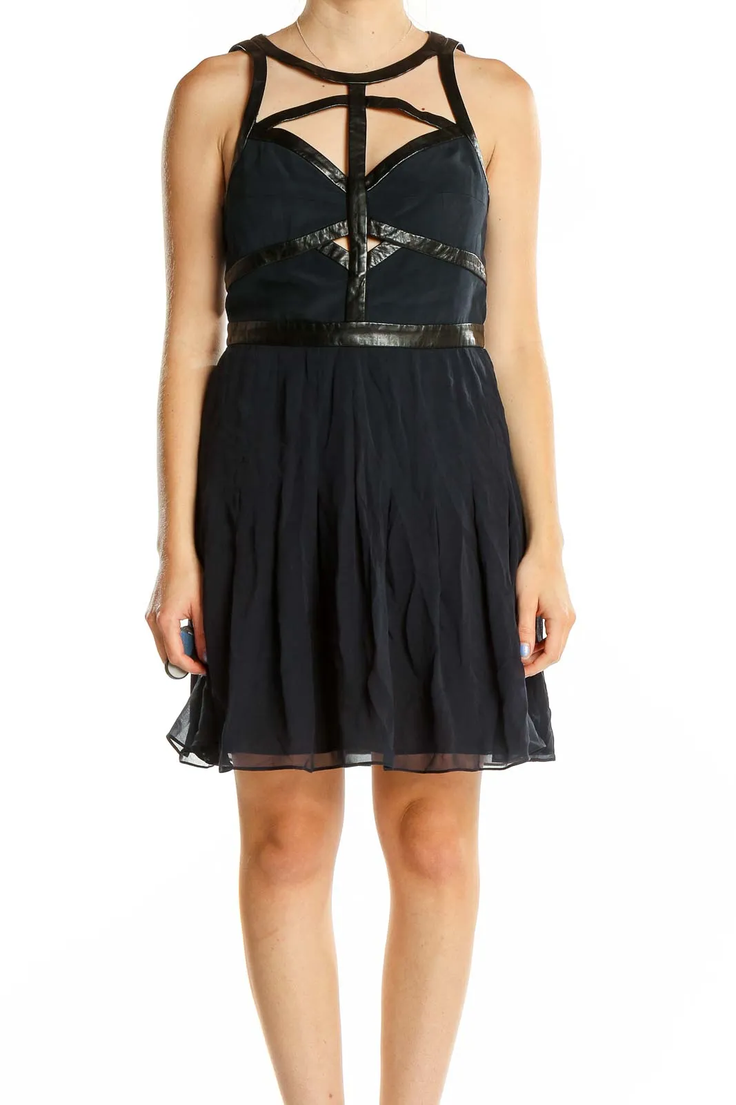 Black Leather Cocktail Dress with Cutouts