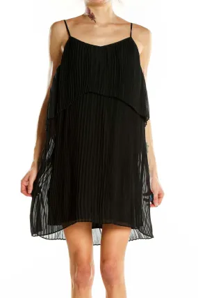 Black Pleated Chiffon Mini Dress