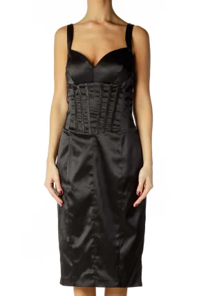 Black Satin Midi Cocktail Dress