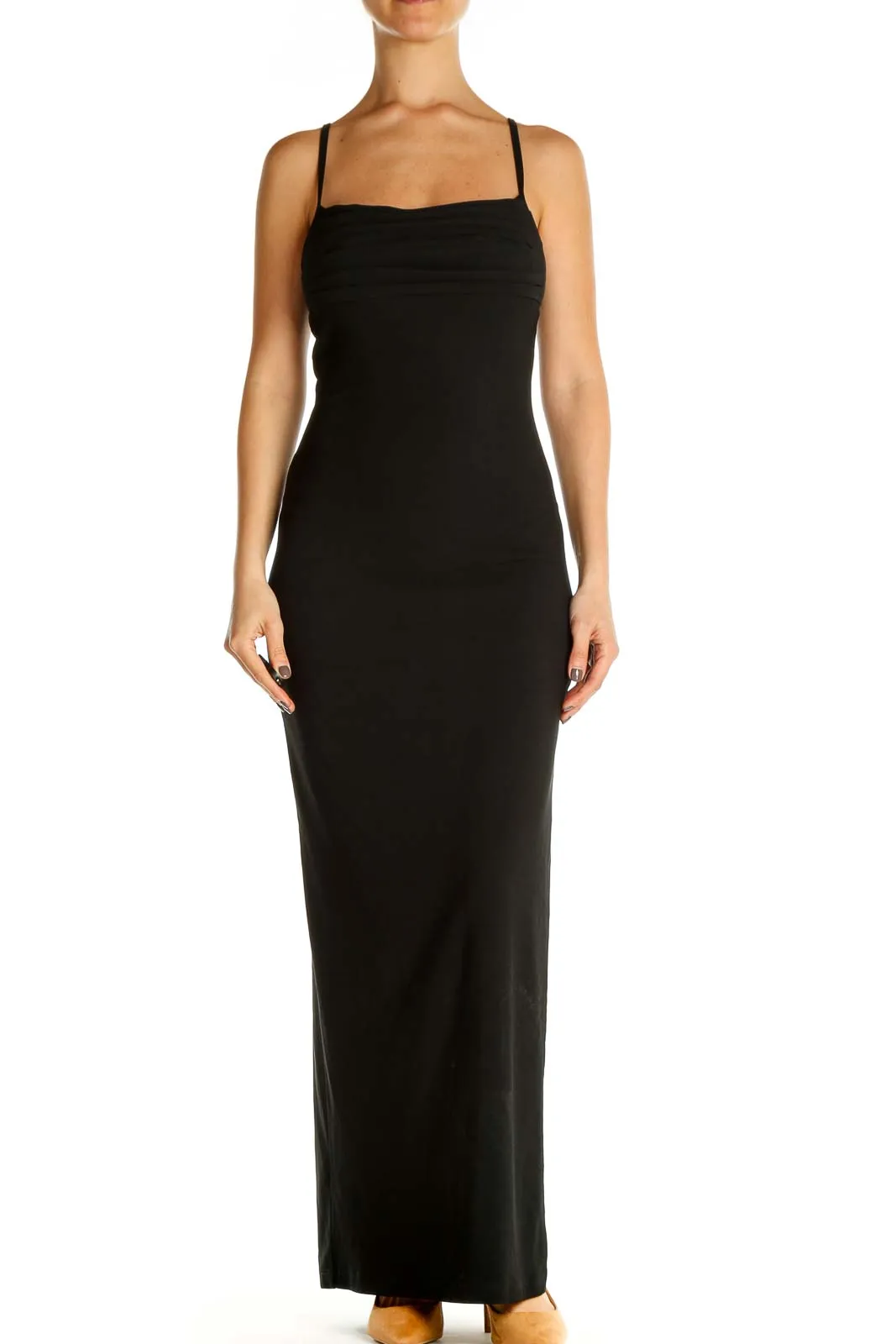 Black Solid Cocktail Column Dress