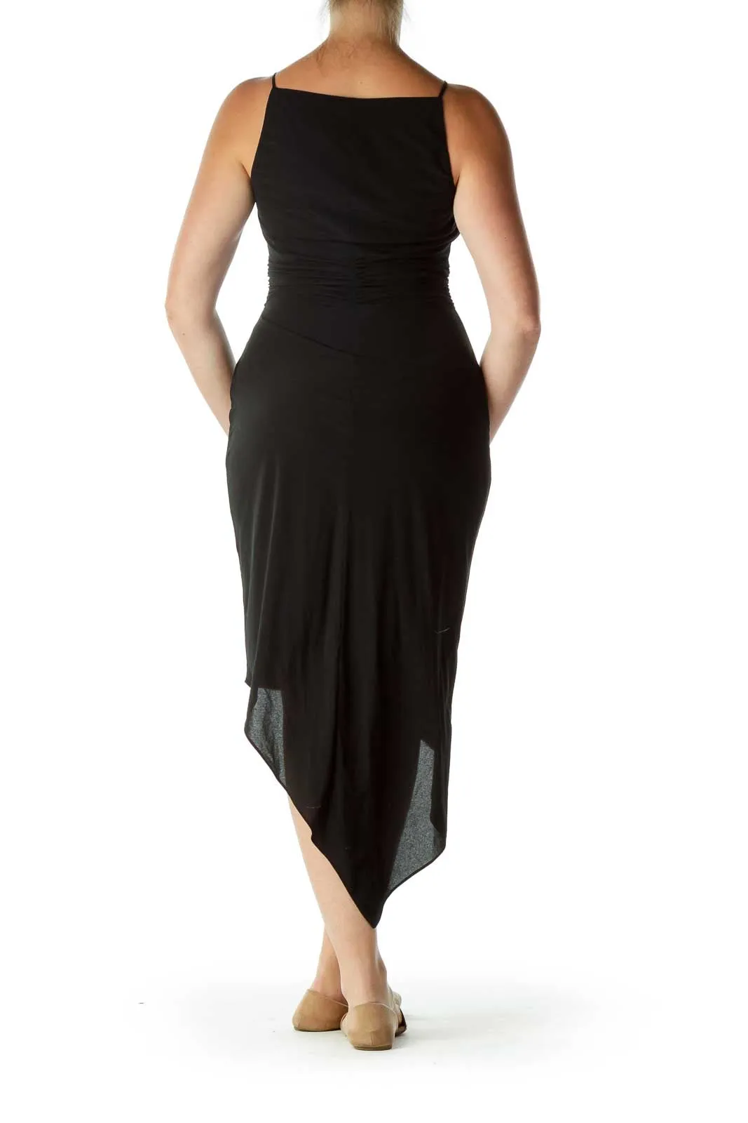 Black Square Neck Midi Cocktail Dress