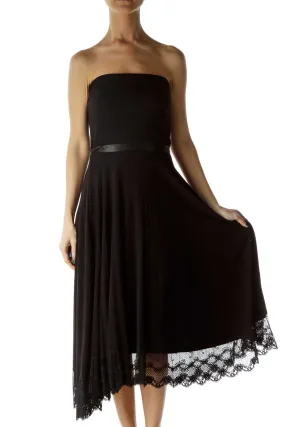 Black Strapless Cocktail Dress with Lace Details