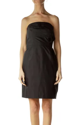 Black Strapless Ruffled Cocktail Dress