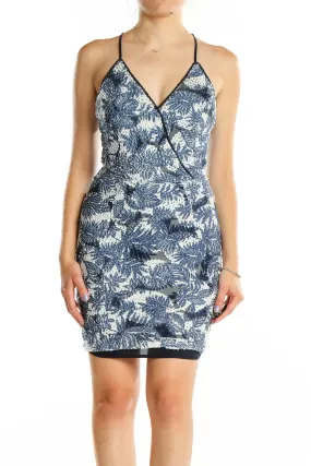 Blue and White Floral Print Mini Dress