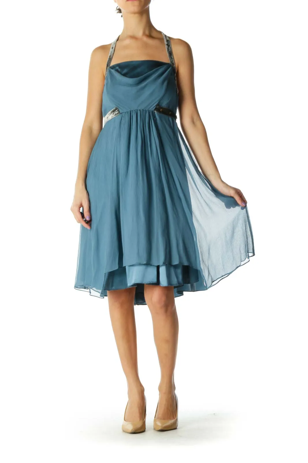 Blue Crepe Cocktail Dress