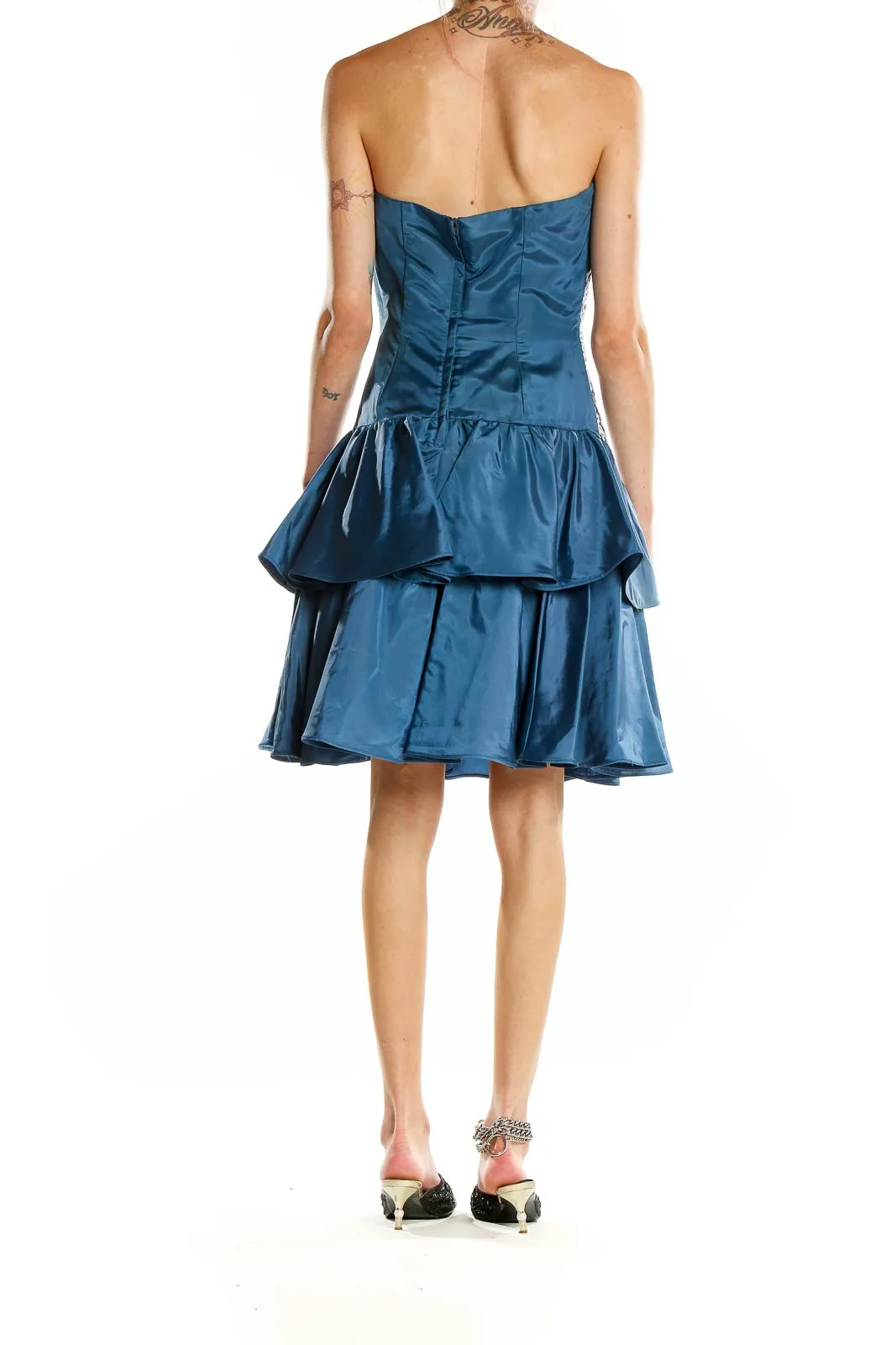 Blue Lace Overlay Cocktail Dress