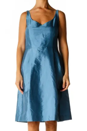 Blue Solid Day A-Line Dress