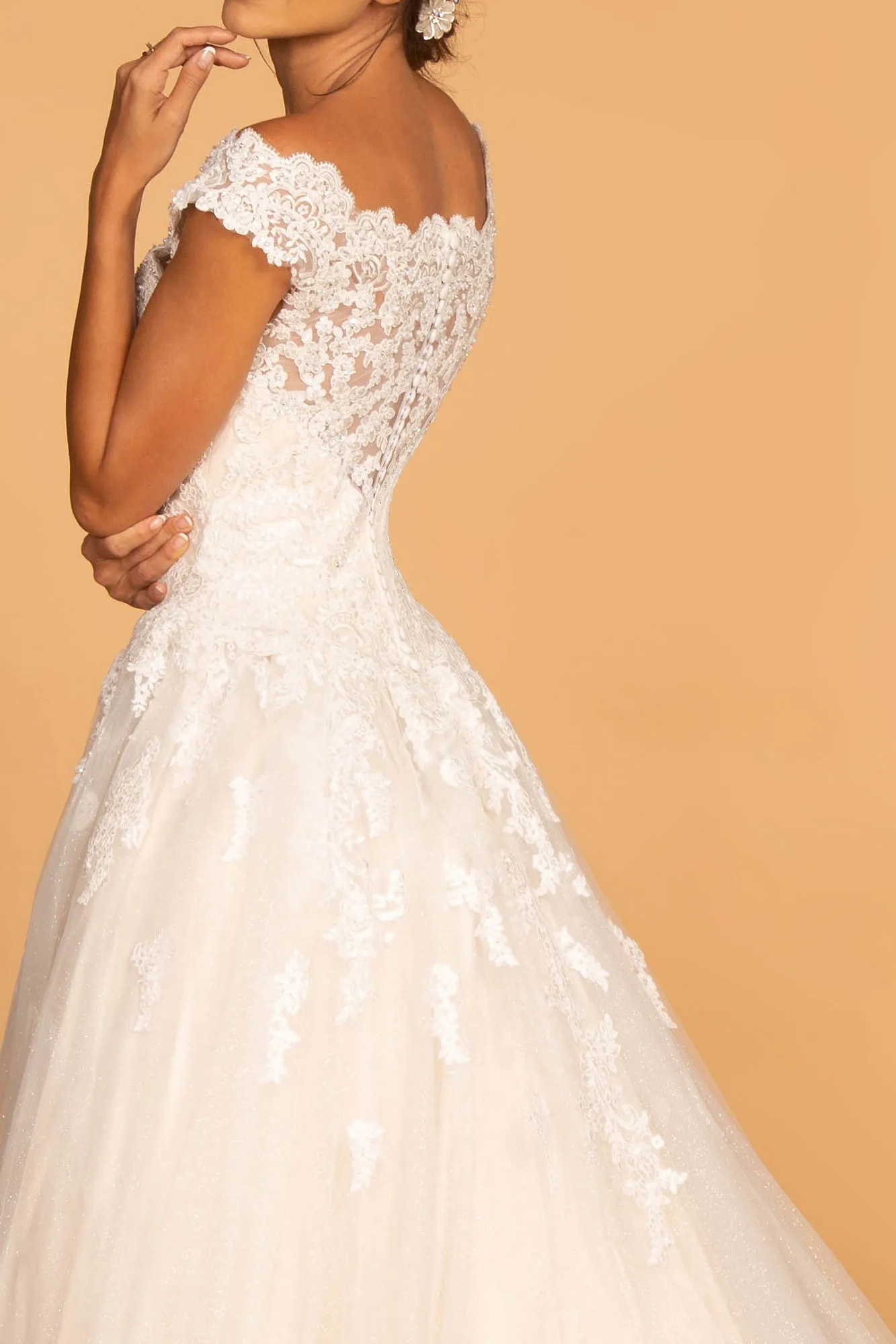 Boat-Neck Embroidered Mesh A-Line Wedding Gown GLGL2596