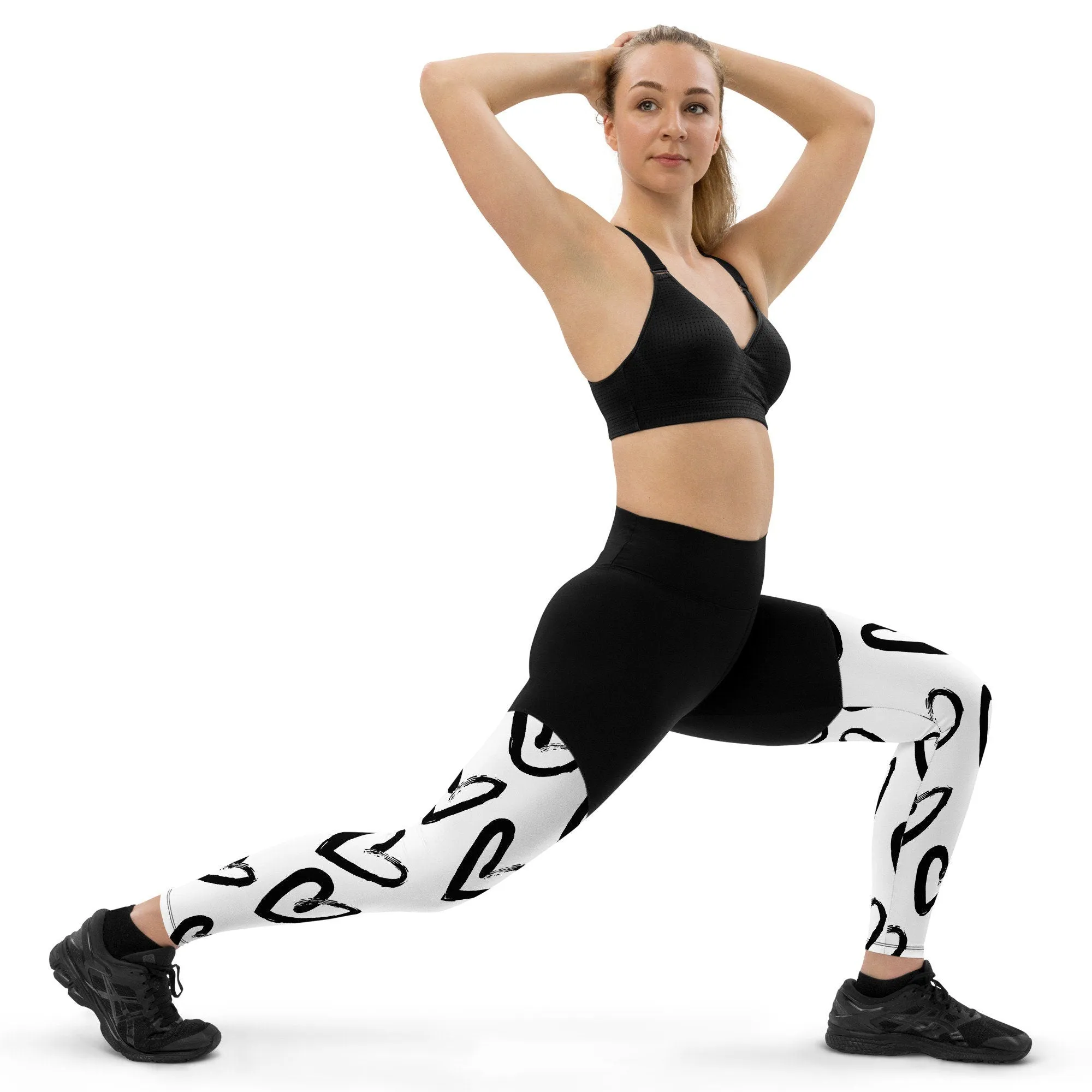 Bold Black and White Hearts Womens Compression Sports Leggings Gym Gift