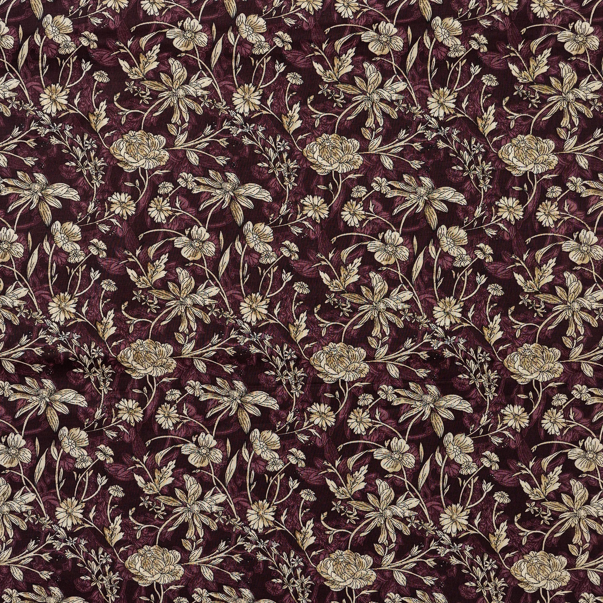 Brown Floral Print Cotton Fabric