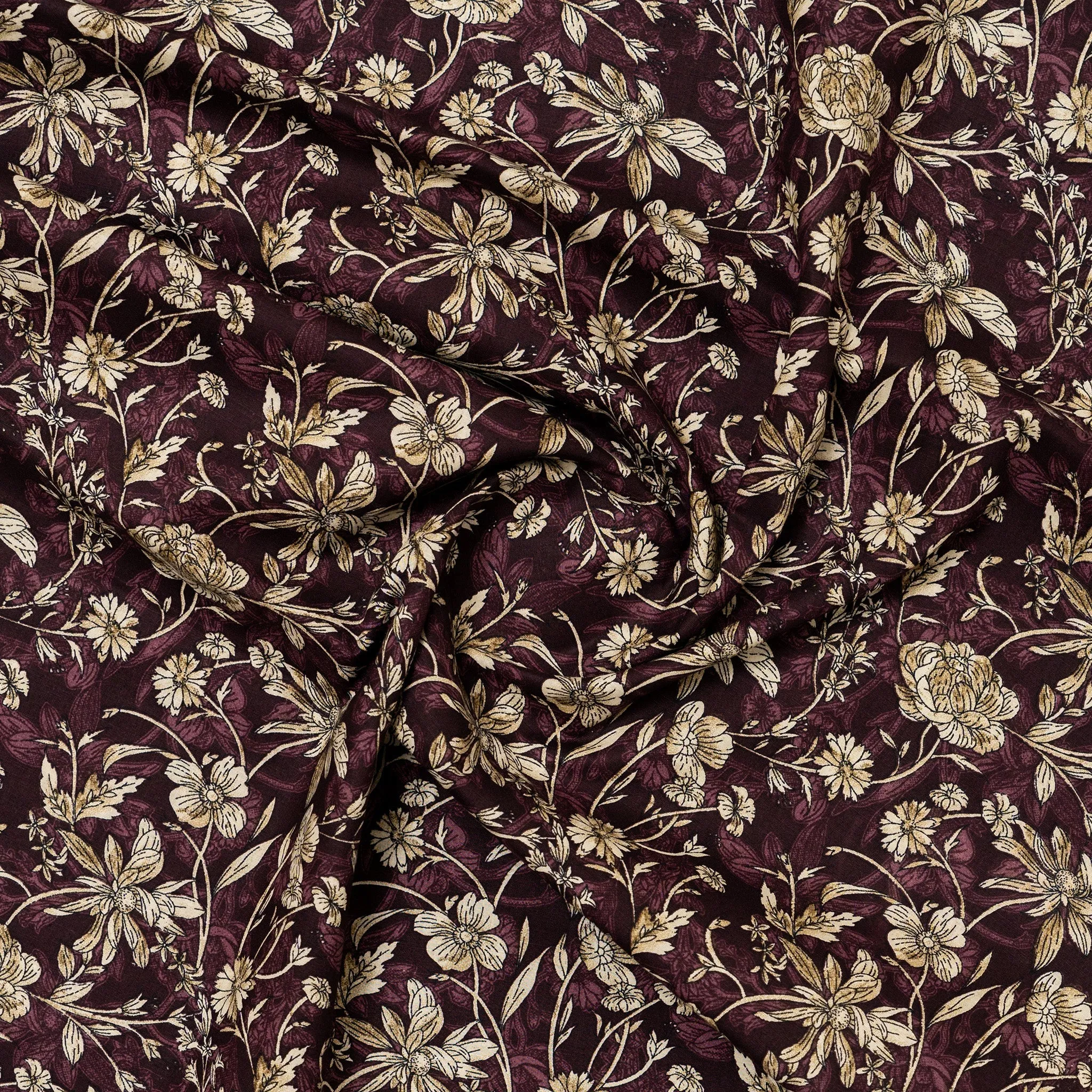 Brown Floral Print Cotton Fabric