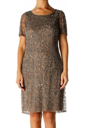 Brown Sequin Cocktail A-Line Dress