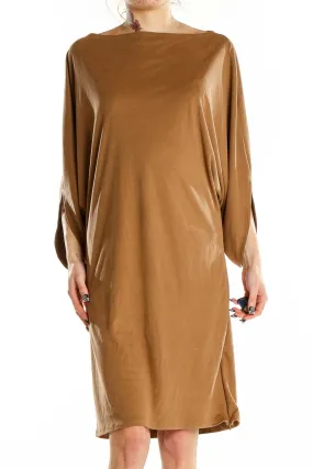 Camel Elegant Batwing Sleeve Midi Dress