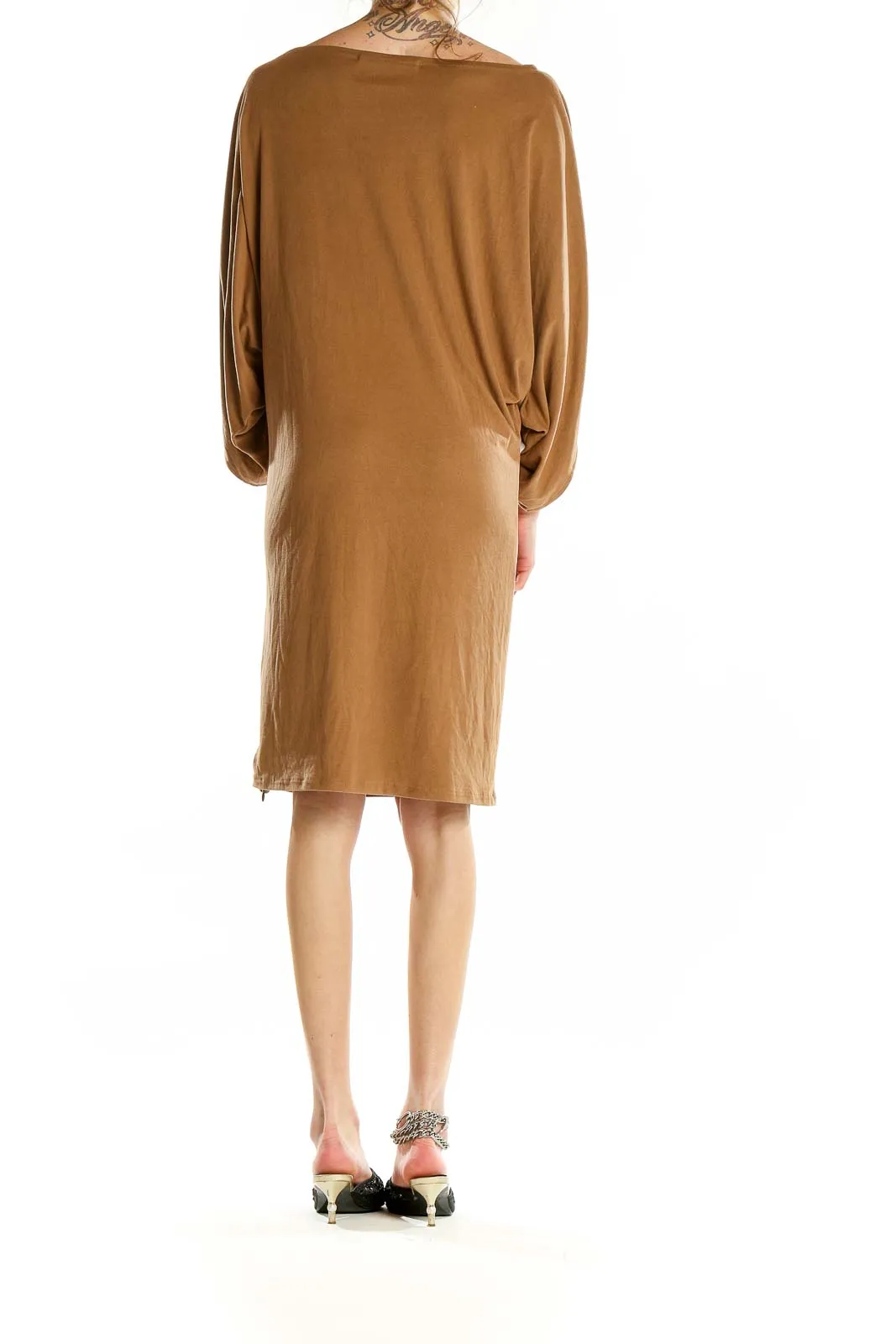 Camel Elegant Batwing Sleeve Midi Dress