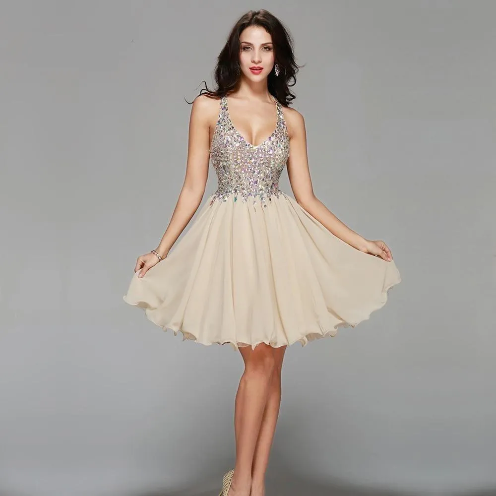 Chiffon Lace Crystal Cocktail Dresses / Homecoming Dresses