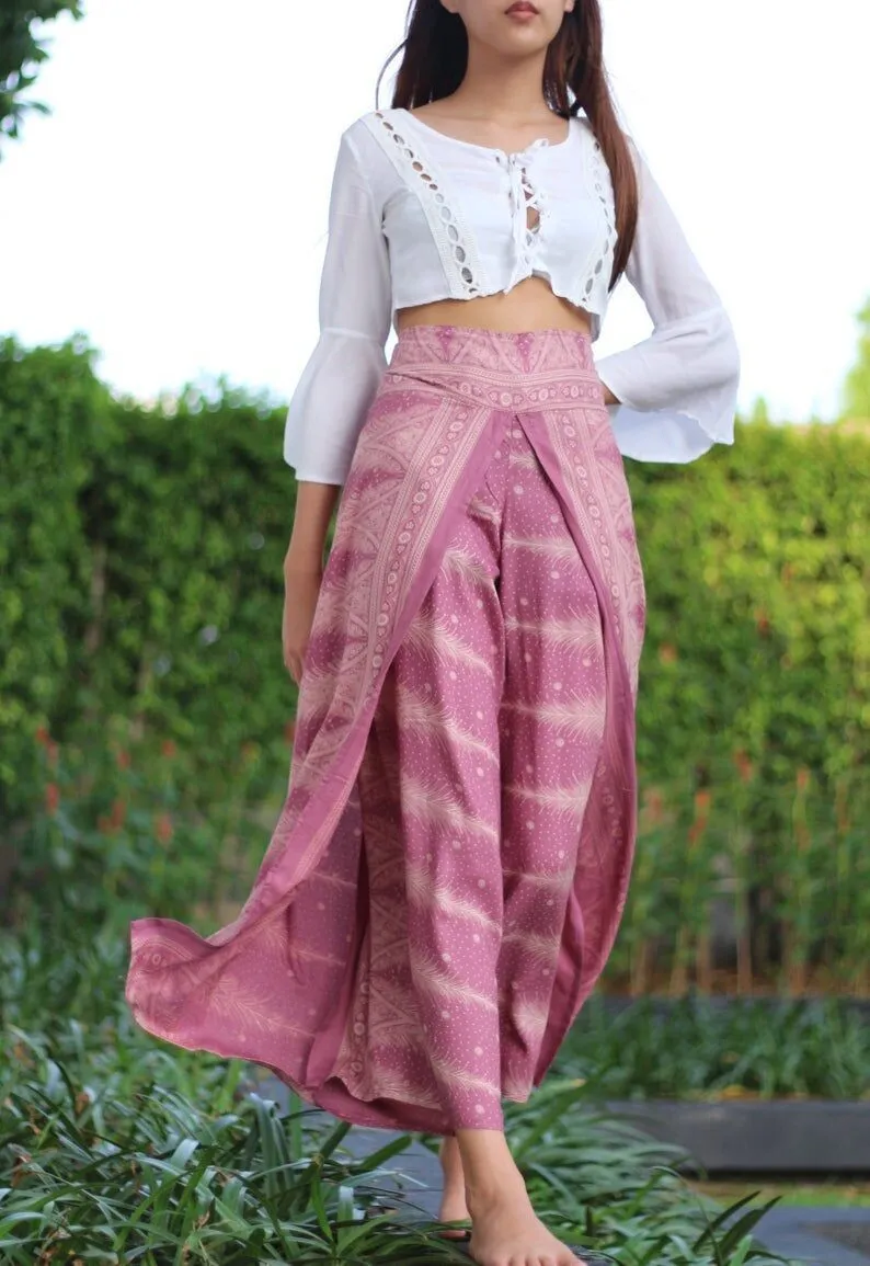 Ethnic style elegant split wide leg pants women loose fitness yoga pants-1