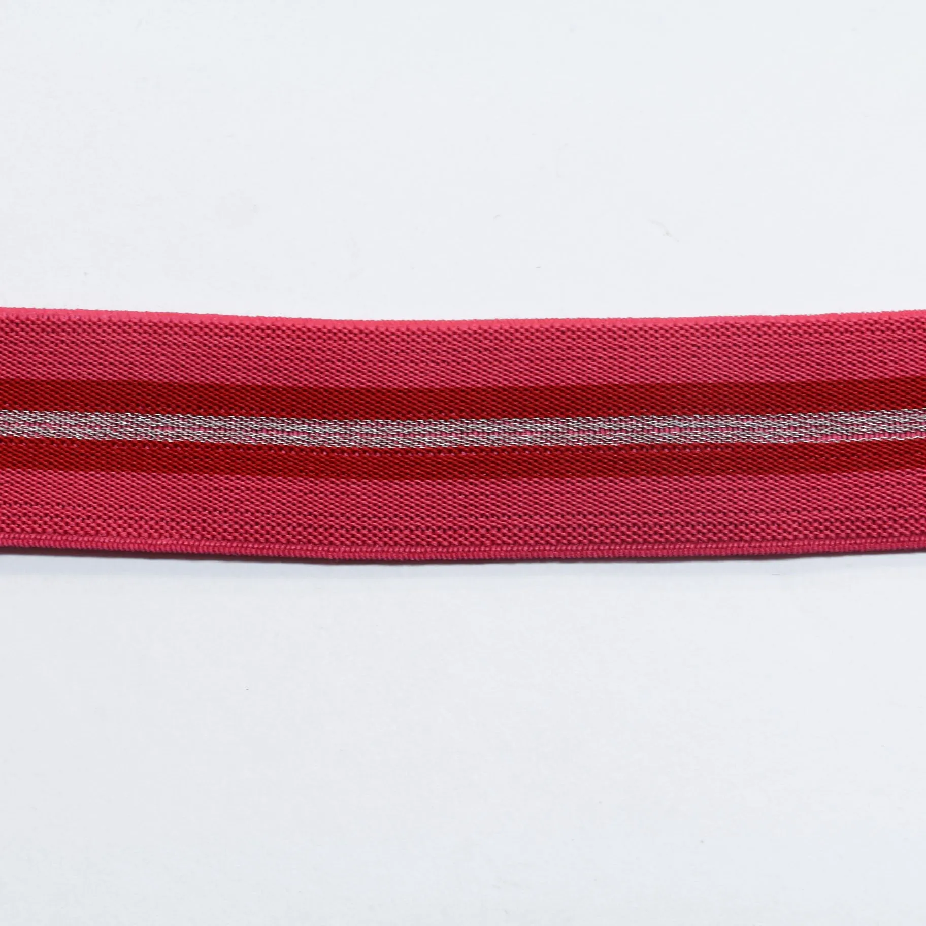 Fancy Elastic Elastic (35mm/ 1 1/4") - Pink/Red/Silver Stripe