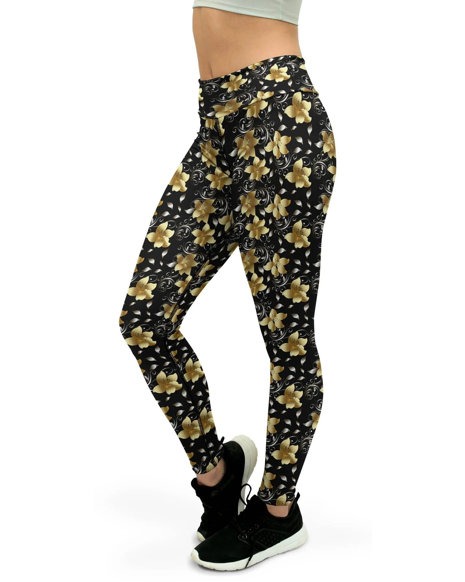 Golden Flowers Yoga Pants