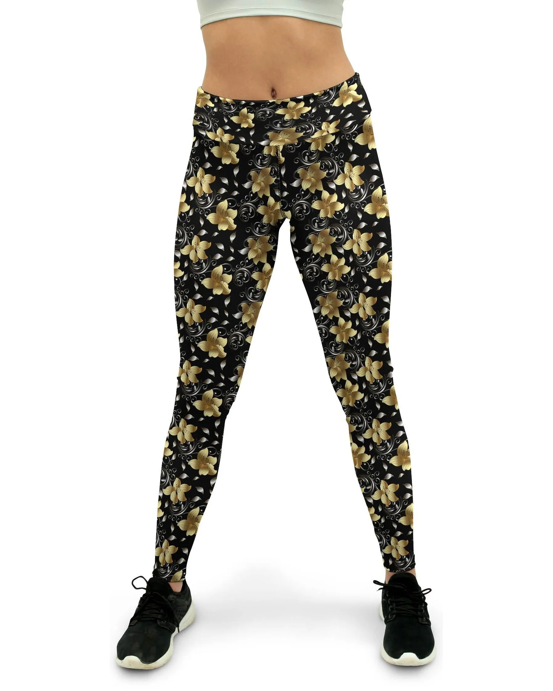 Golden Flowers Yoga Pants