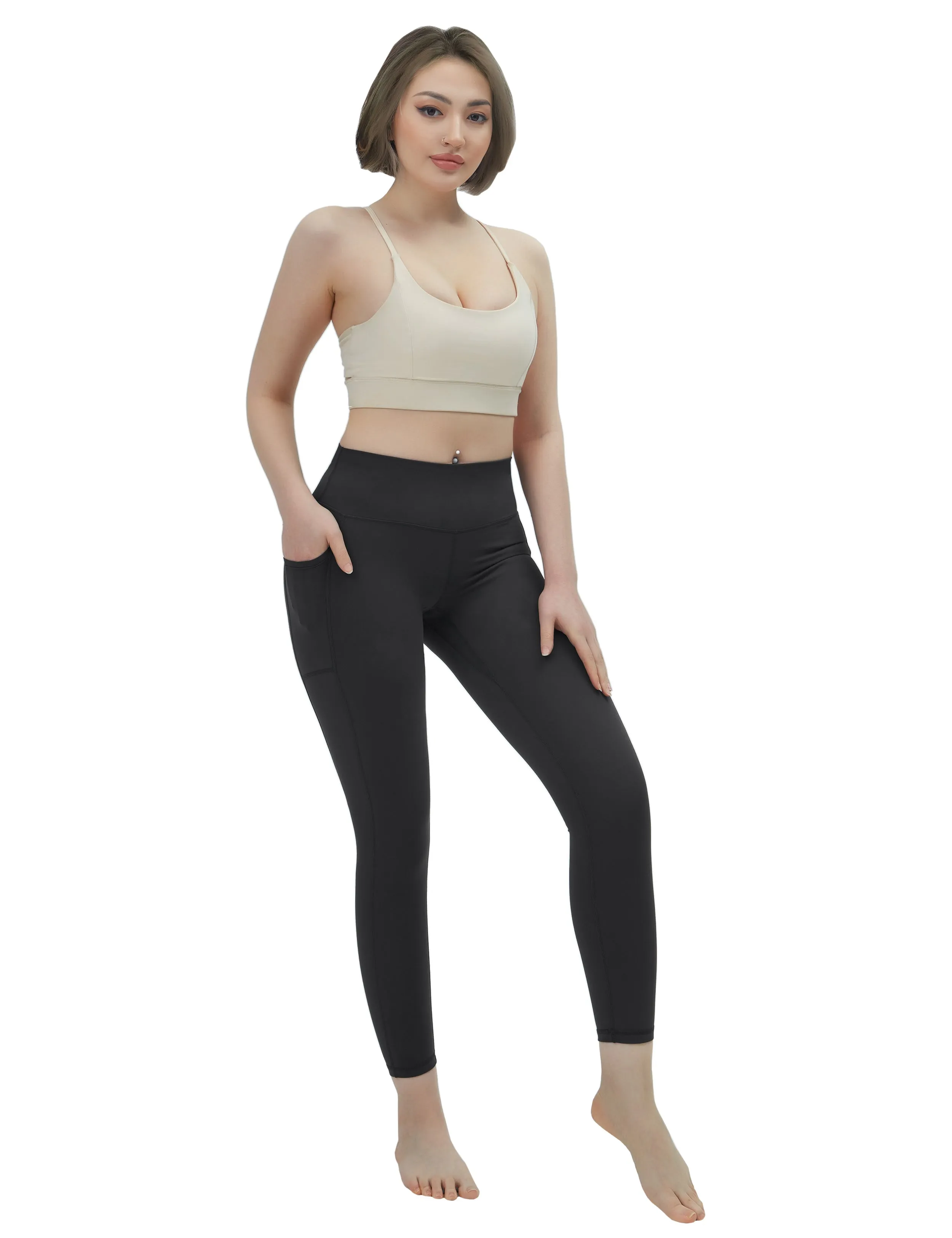 High Waisted Jogging Pants 7/8 Length Leggings with Pockets charcoalgrey_Jogging