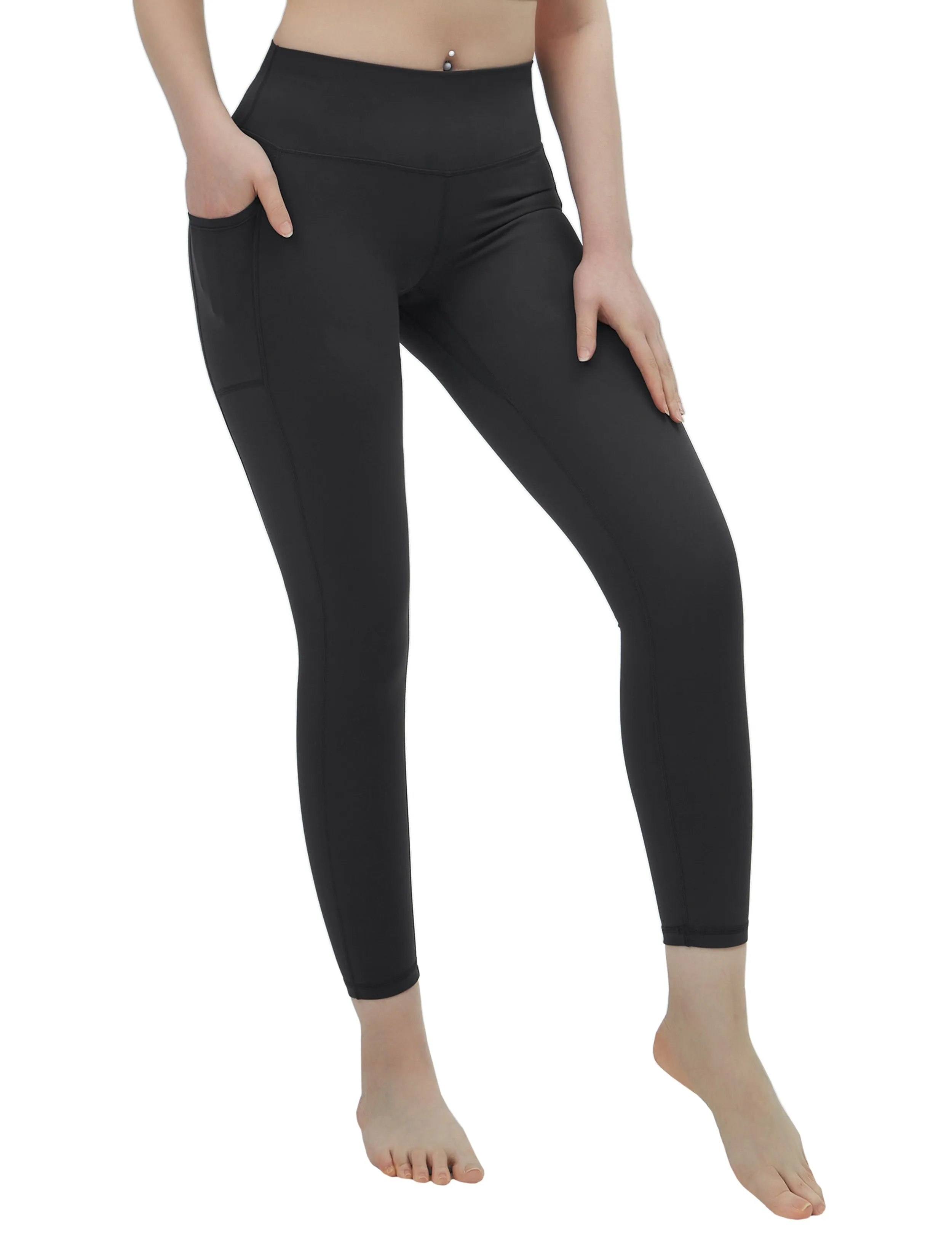 High Waisted Jogging Pants 7/8 Length Leggings with Pockets charcoalgrey_Jogging