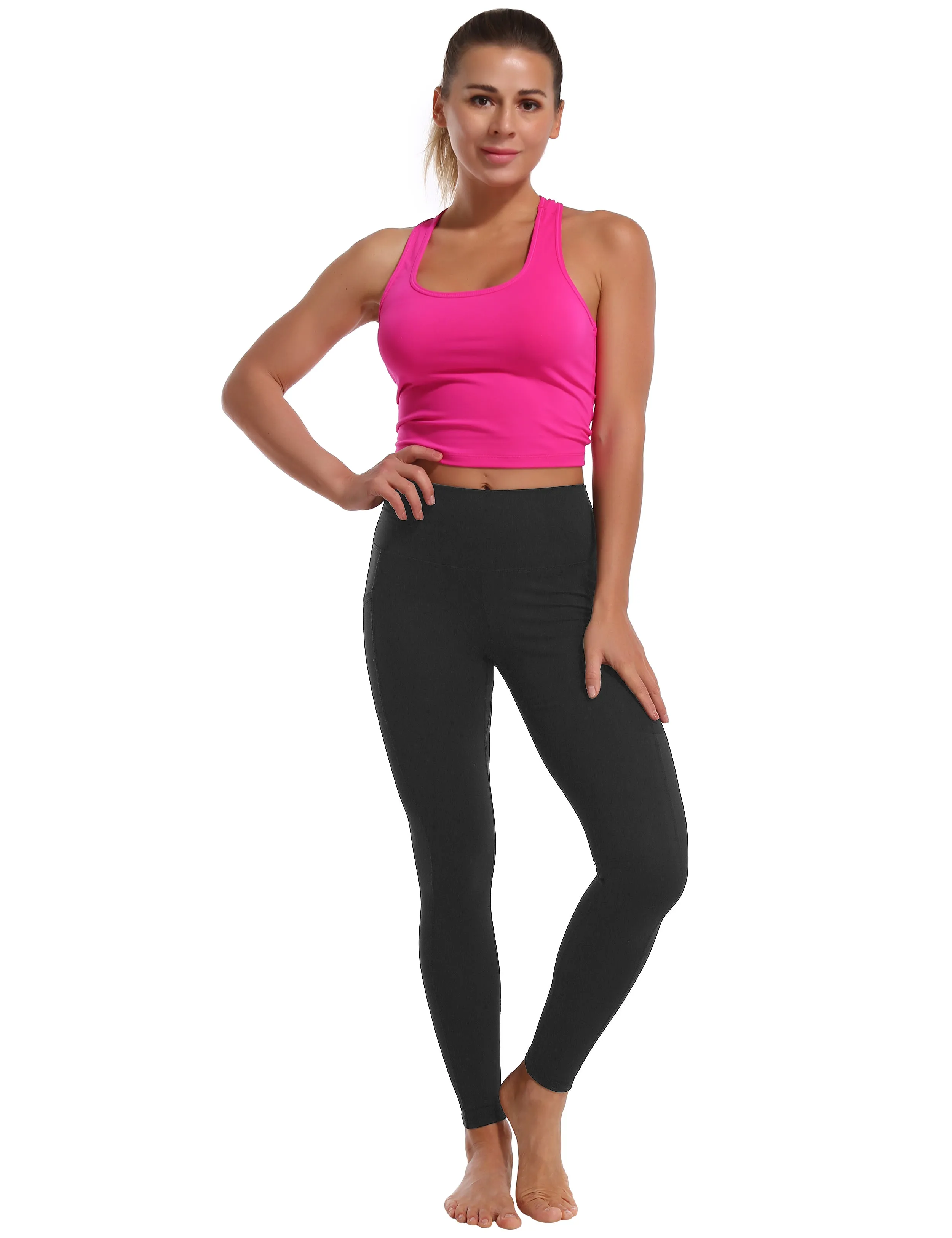 High Waisted Jogging Pants 7/8 Length Leggings with Pockets charcoalgrey_Jogging