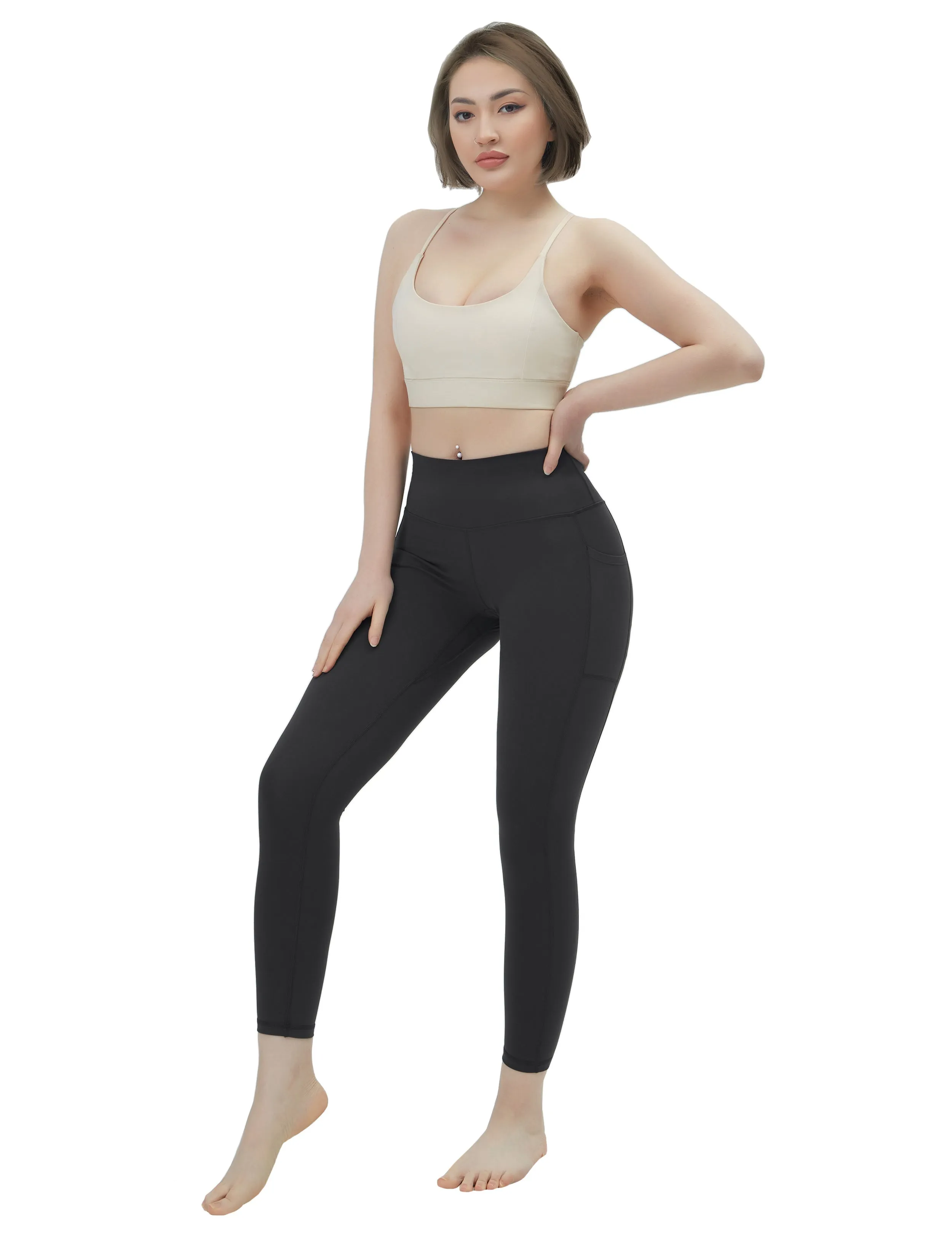 High Waisted Jogging Pants 7/8 Length Leggings with Pockets charcoalgrey_Jogging