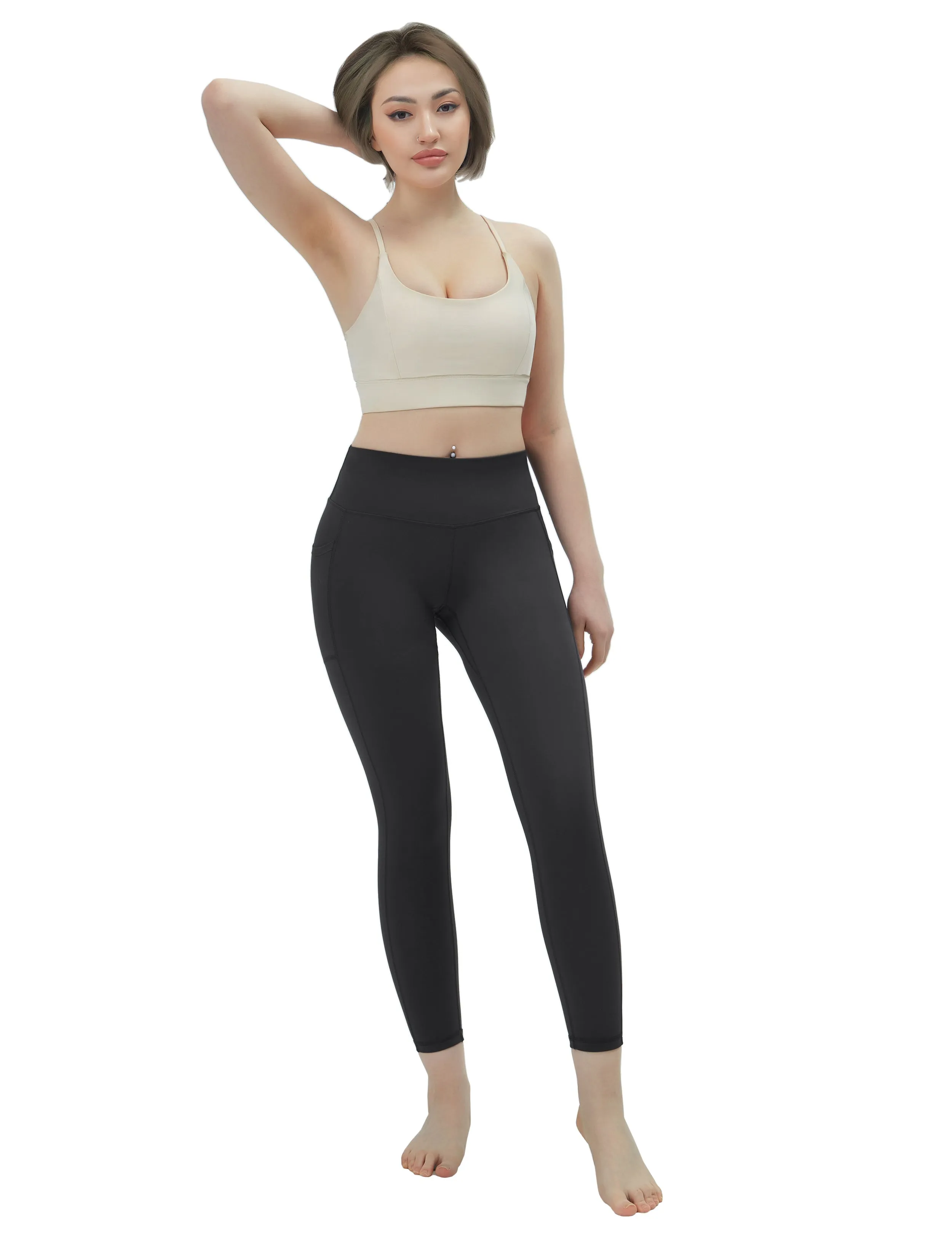 High Waisted Jogging Pants 7/8 Length Leggings with Pockets charcoalgrey_Jogging