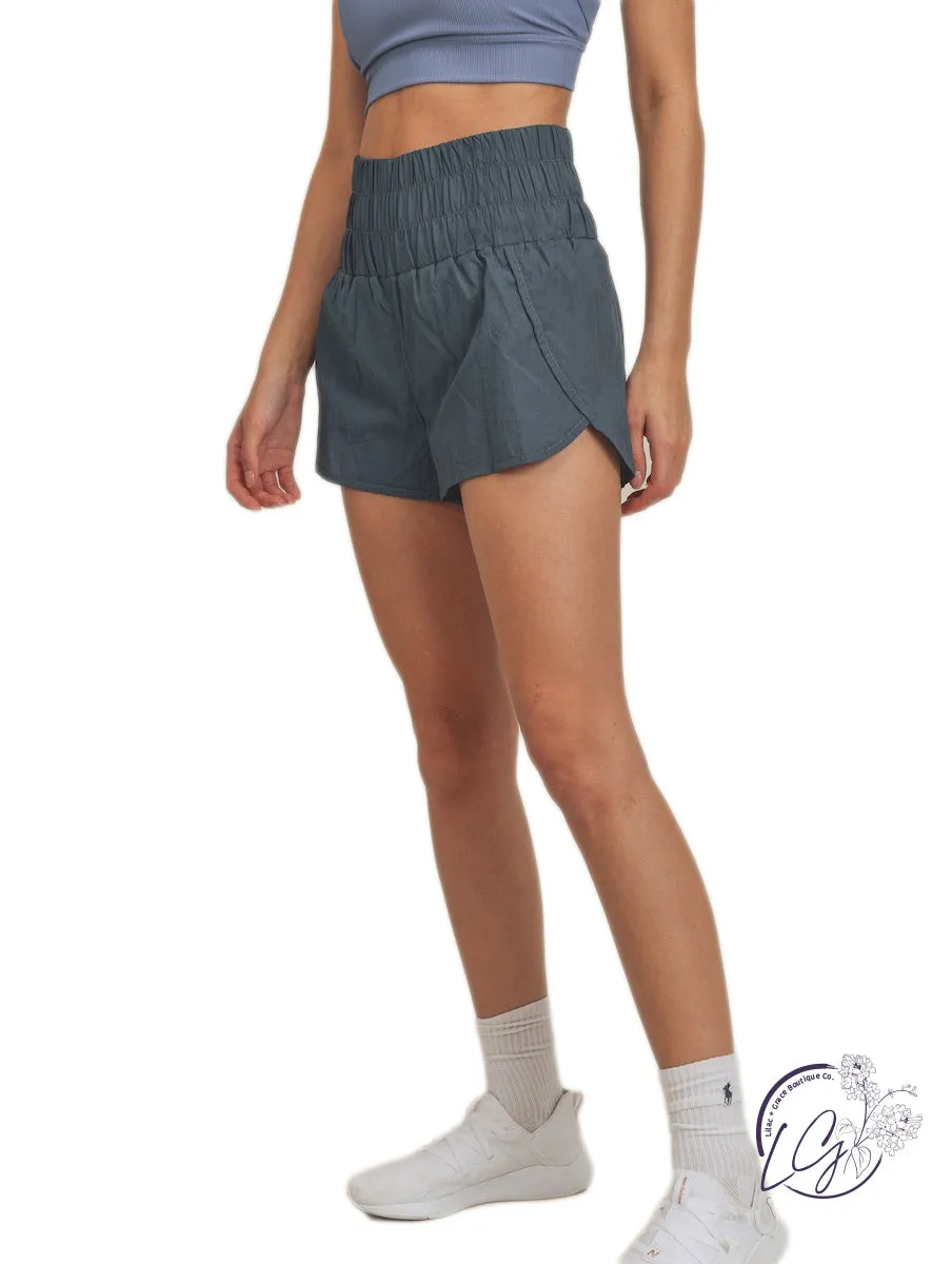 High-Waisted Smocked Elastic Active Shorts