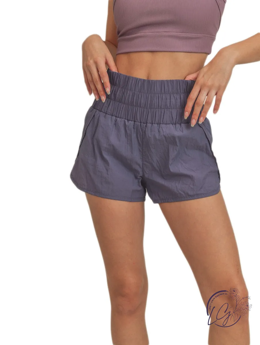 High-Waisted Smocked Elastic Active Shorts