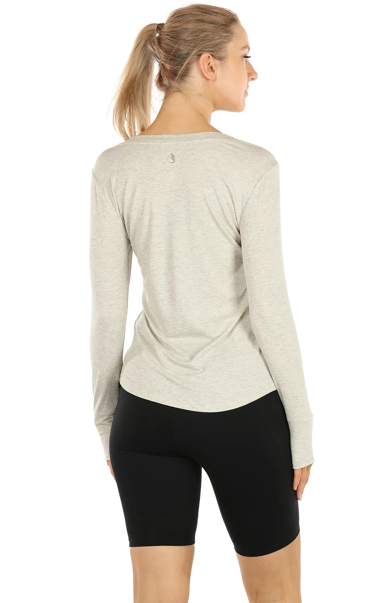 icyzone Long Sleeve Knit Tops for Women - V Neck Undershirts Casual T Shirts with Thumb Holes