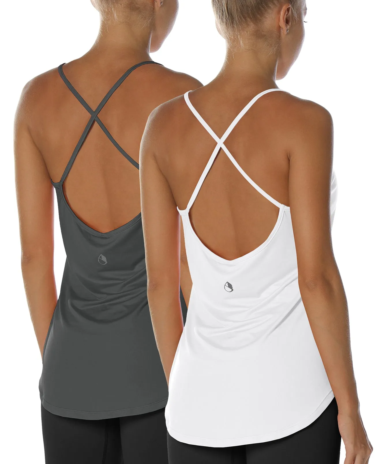 icyzone Workout Tank Tops for Women - Athletic Yoga Tops Open Back Strappy Running Shirts (Pack of 2)