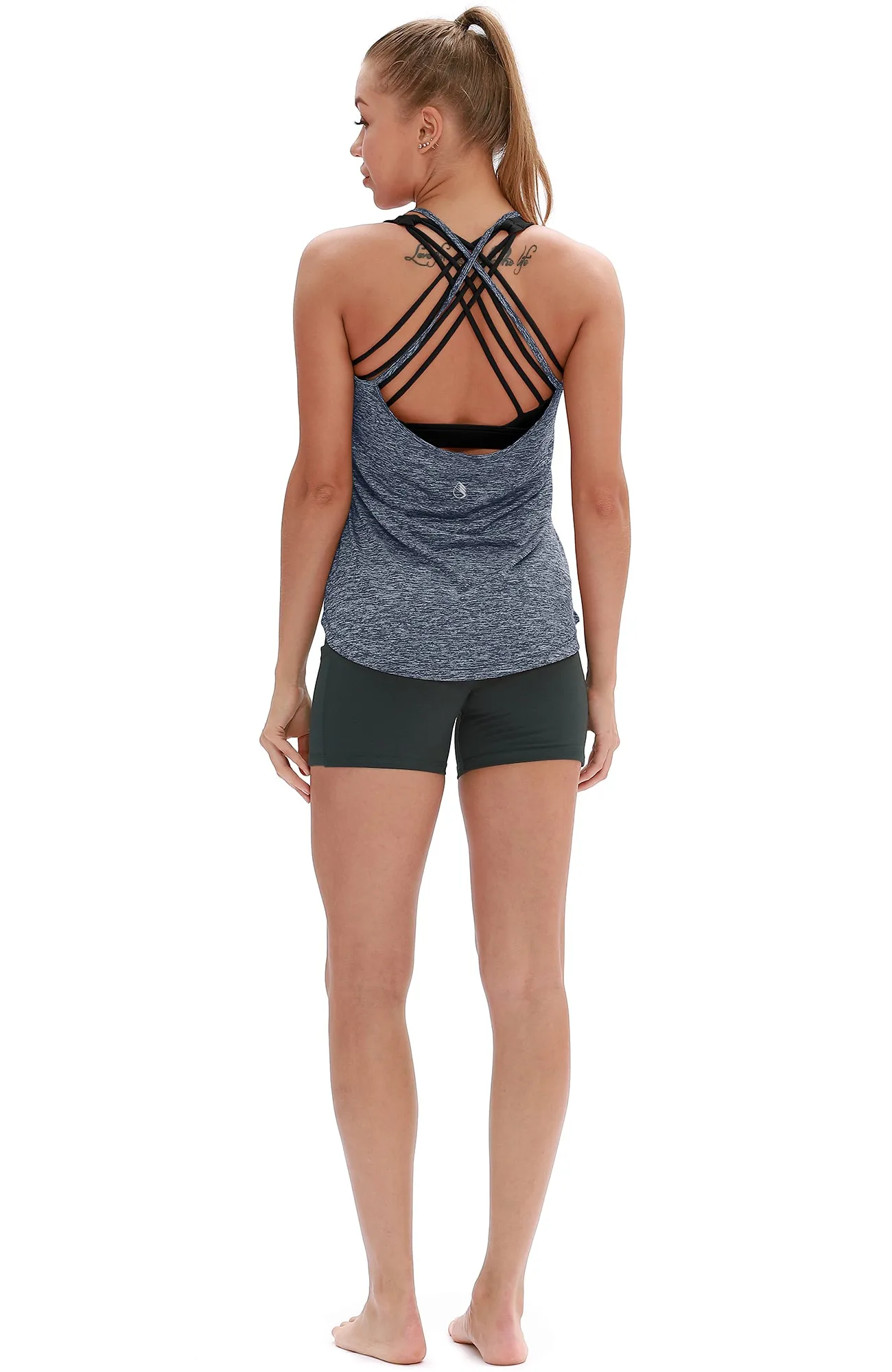 icyzone Workout Tank Tops for Women - Athletic Yoga Tops Open Back Strappy Running Shirts (Pack of 2)