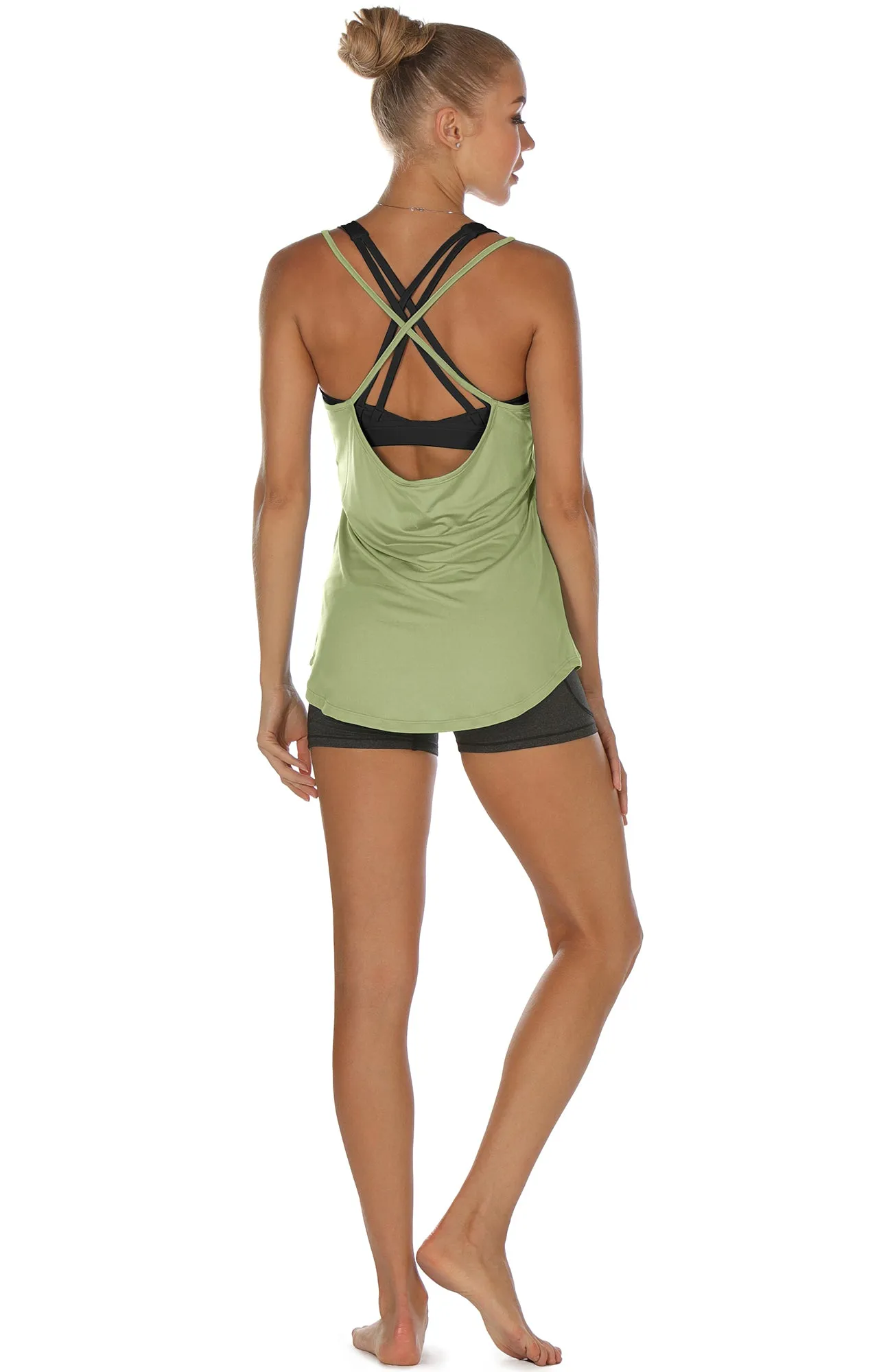 icyzone Workout Tank Tops for Women - Athletic Yoga Tops Open Back Strappy Running Shirts (Pack of 2)