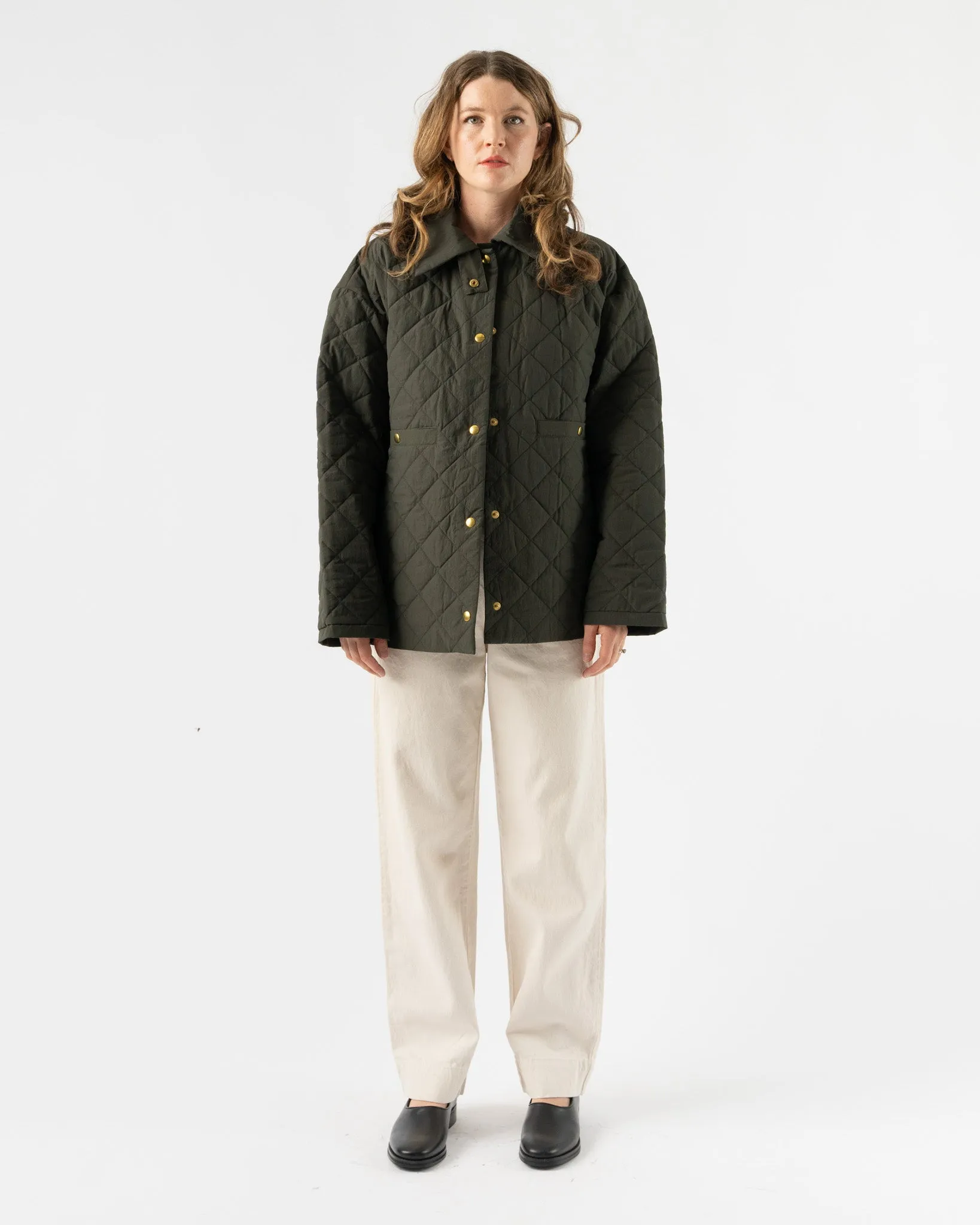 KASSL Long Taffeta Blouson Jacket in Dark Green